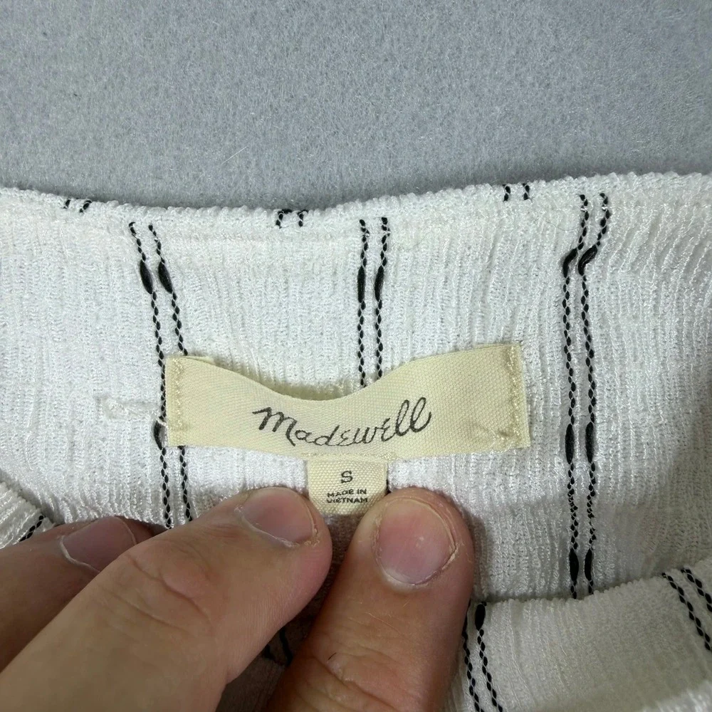 Madewell White Black Striped Puff Sleeve Peplum Top Square Neck Blouse Small